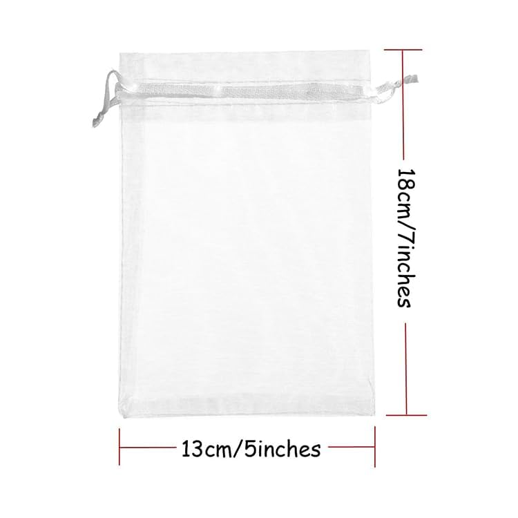 AB Max Organza Drawstring Bags - Wedding Favor Gift Bags Goody Bags Jewelry Pouches 5x7 Inches Fruit Protection Mesh Bags White 10 Pieces