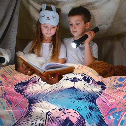 ALIFAFA Otter Blanket, Cute Curious Other Throw Blankets, Otter Gift for Kids Girls, Kawaii Otter Vintage Style Blanket, Kawaii Animal Soft Cozy Plush Blanket for Kids Baby,50"x40"