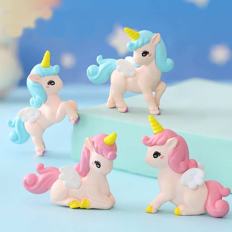 Pinenjoy 8Pcs Mini Flying Horse Unicorn Figurine Miniature Resin Unicorns Cake Toppers Fairy Garden Accessories for DIY Moss Landscape Dollhouse Birthday Party Decorations