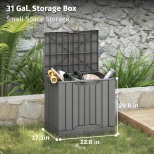 EAST OAK Outdoor Storage Box | 31 Gallon Deck Box Indoor and Outdoor Use | Waterproof Resin Storage Bin with Latch for Patio Cushions, Gardening Tools | UV Resistant | Deep Grey