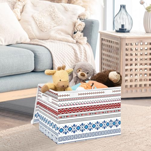 JJoias Ukrainian-folk-print Foldable Fabric Storage Boxes with Lids and Handle, Large Storage Bins for Living Room, Bedroom, Closet, Office