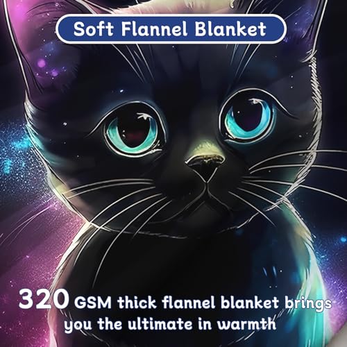 ALIFAFA Cat Blanket, Cute Black Cat in Blue Purple Galaxy Throw Blanket, Cat Gifts for Girls Boys, Plush Cat Lovers Gift Blanket Throws, Soft Cat Stuff for Kids,50"x40"