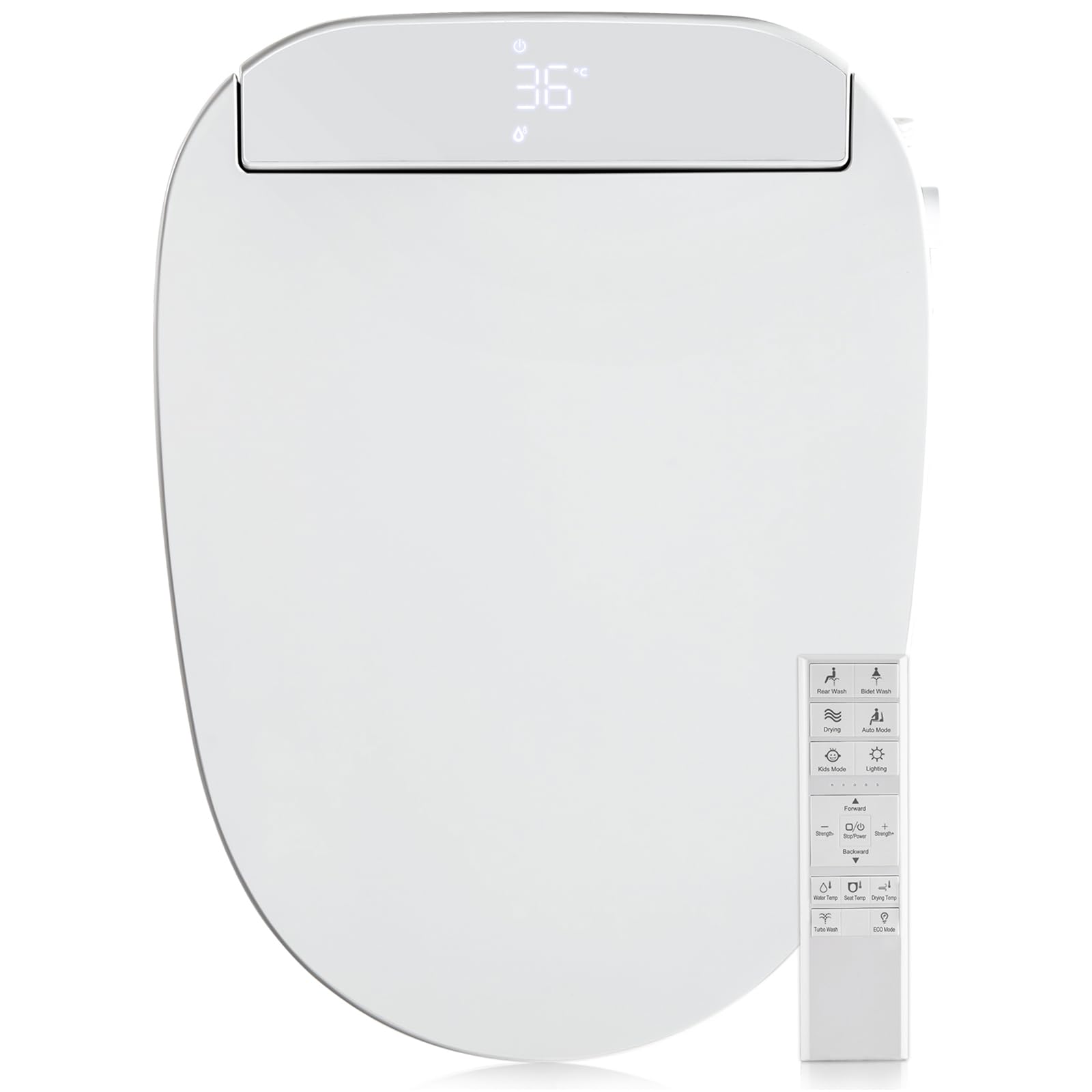 ZMJH Elongated Bidet Toilet Seat, Electric Smart Heated Seat with Slow Closes, Warm Water, Vortex Wash, Warm Dryer, Rear and Front Wash, Remote Control, White, 210S