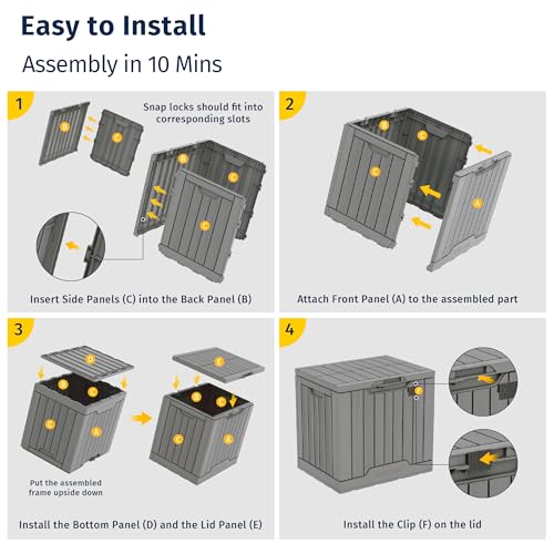 EAST OAK Outdoor Storage Box | 31 Gallon Deck Box Indoor and Outdoor Use | Waterproof Resin Storage Bin with Latch for Patio Cushions, Gardening Tools | UV Resistant | Deep Grey