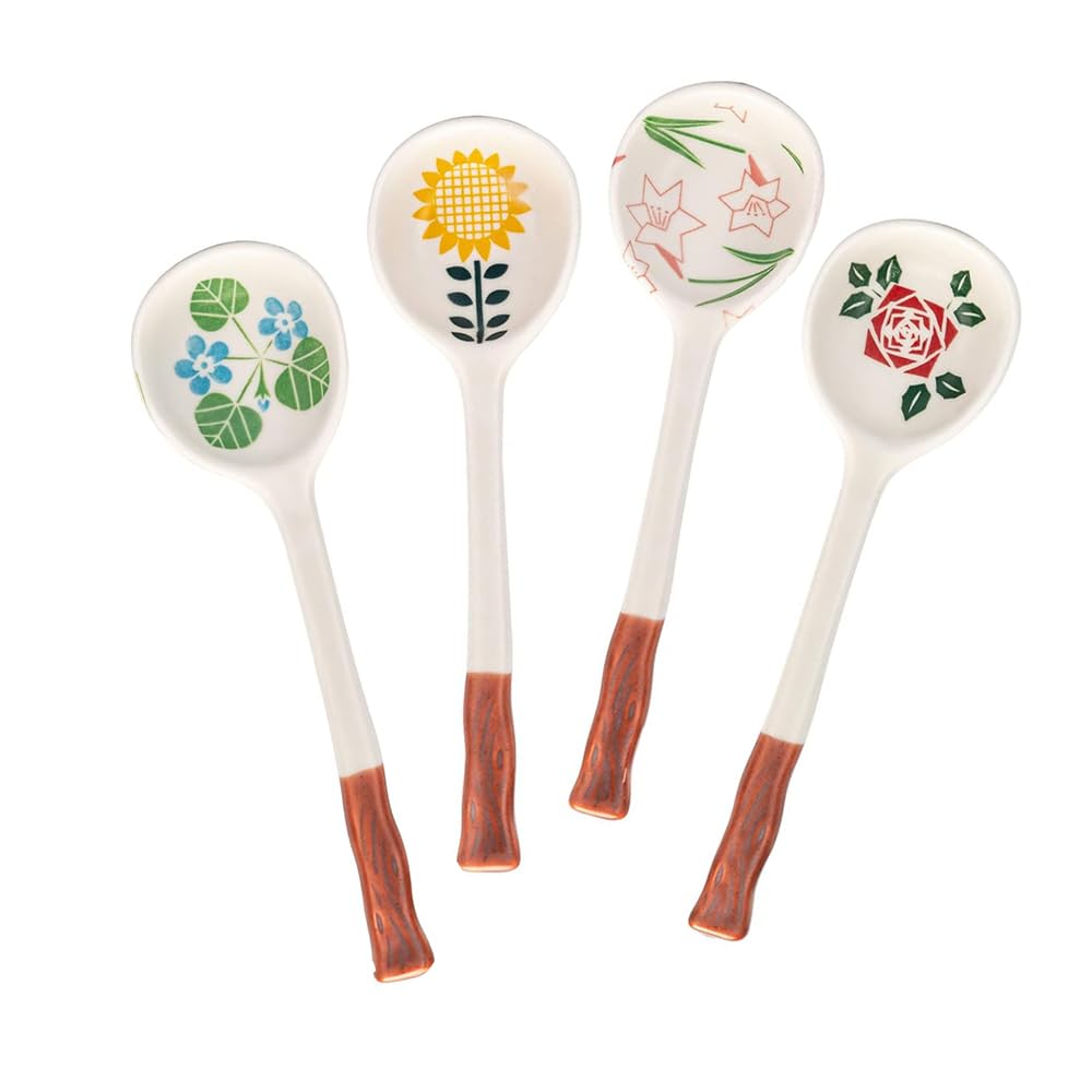 FYUEROPA Ceramic Soup Spoons Set Asian Spoons Chinese Japanese Tablespoon for Ramen Pho Wonton Dumplings Miso - Set of 4