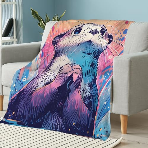 ALIFAFA Otter Blanket, Cute Curious Other Throw Blankets, Otter Gift for Kids Girls, Kawaii Otter Vintage Style Blanket, Kawaii Animal Soft Cozy Plush Blanket for Kids Baby,50"x40"