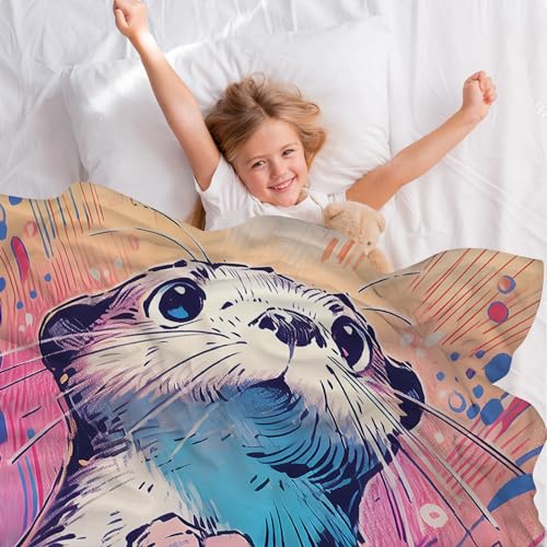 ALIFAFA Otter Blanket, Cute Curious Other Throw Blankets, Otter Gift for Kids Girls, Kawaii Otter Vintage Style Blanket, Kawaii Animal Soft Cozy Plush Blanket for Kids Baby,50"x40"