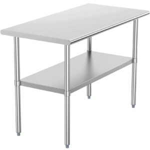 atronor stainless steel table for prep & work, nsf metal commercial heavy duty table with adjustable under shelf and foot for restaurant, home and hotel (24x48in)