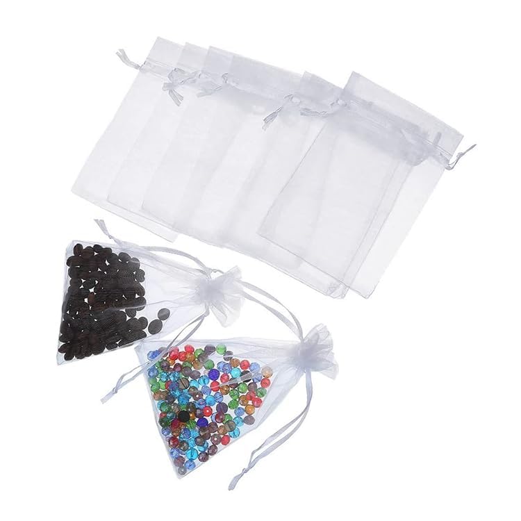 AB Max Organza Drawstring Bags - Wedding Favor Gift Bags Goody Bags Jewelry Pouches 5x7 Inches Fruit Protection Mesh Bags White 10 Pieces