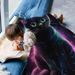 ALIFAFA Cat Blanket, Cute Black Cat in Blue Purple Galaxy Throw Blanket, Cat Gifts for Girls Boys, Plush Cat Lovers Gift Blanket Throws, Soft Cat Stuff for Kids,50"x40"