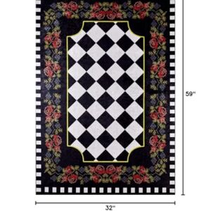 BESPOKY Noginsk Black Floral, Cotton Polyester Area Rug, Machine Washable Rug, Non Slip Rug, Living Room, Bedroom, Nursery, Hallway, Corridor, Rug, Indoor Outdoor Area Rug