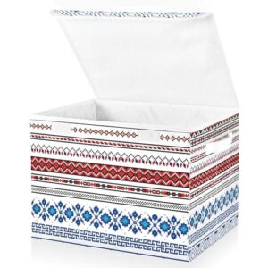 jjoias ukrainian-folk-print foldable fabric storage boxes with lids and handle, large storage bins for living room, bedroom, closet, office