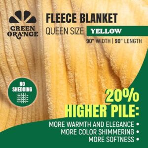 GO Premium Comfy Soft Queen Blanket for Couch, Bed - Yellow Fleece Blanket for Living Room, Bedroom, Home Decor - Large Blanket for Men, Women (90x90 Inches)