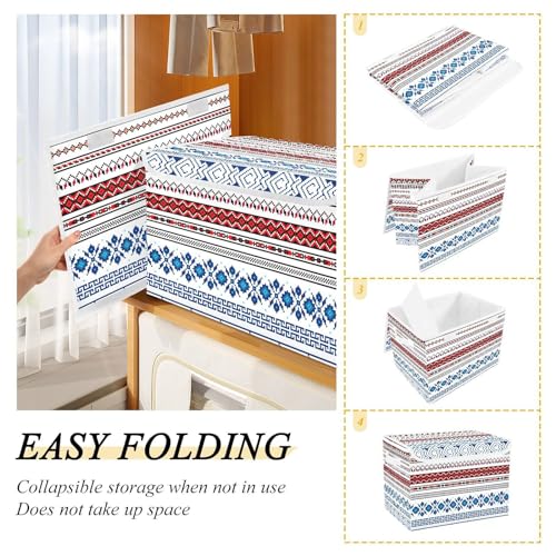 JJoias Ukrainian-folk-print Foldable Fabric Storage Boxes with Lids and Handle, Large Storage Bins for Living Room, Bedroom, Closet, Office