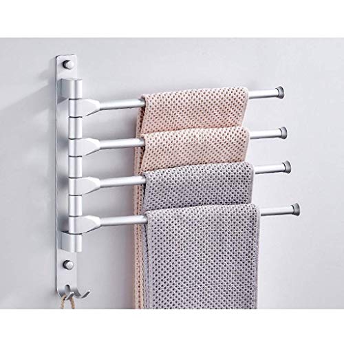 SilteD Wall Mounted Towel Rack with Swivel Rails Space Aluminum Bath Rack Holder with 5 Swivel Bars for Kitchen, Bathroom, Toilet Storage/White/4-Arm