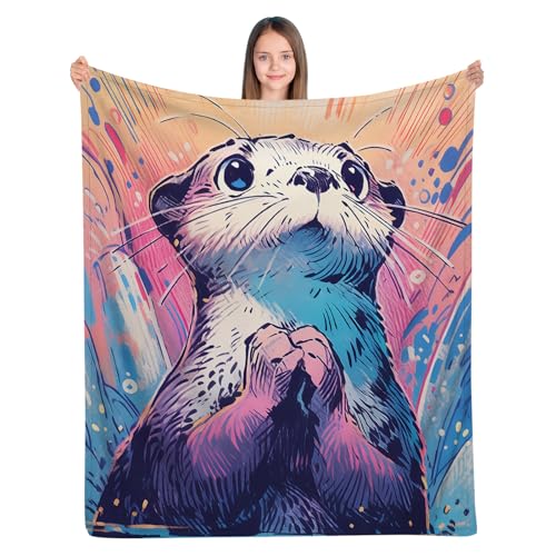 ALIFAFA Otter Blanket, Cute Curious Other Throw Blankets, Otter Gift for Kids Girls, Kawaii Otter Vintage Style Blanket, Kawaii Animal Soft Cozy Plush Blanket for Kids Baby,50"x40"