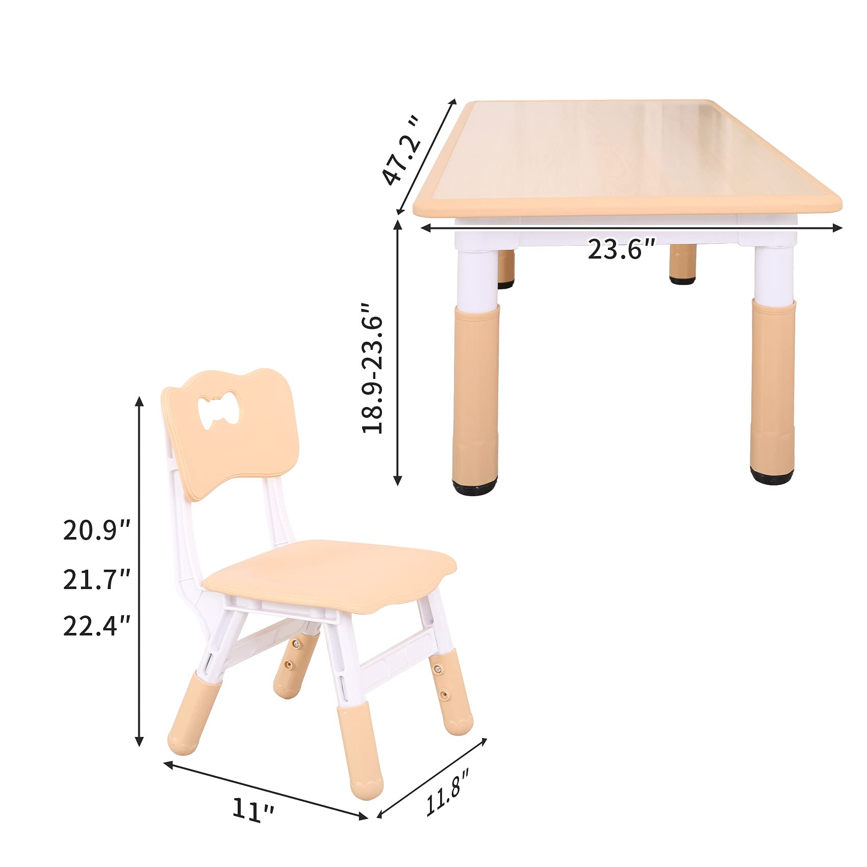 UNICOO Kids Study Table and Chairs Set, Height Adjustable Plastic Children Art Desk with 4 Seats, Kids Multi Activity Table Set (Maple Top + Nature Board)