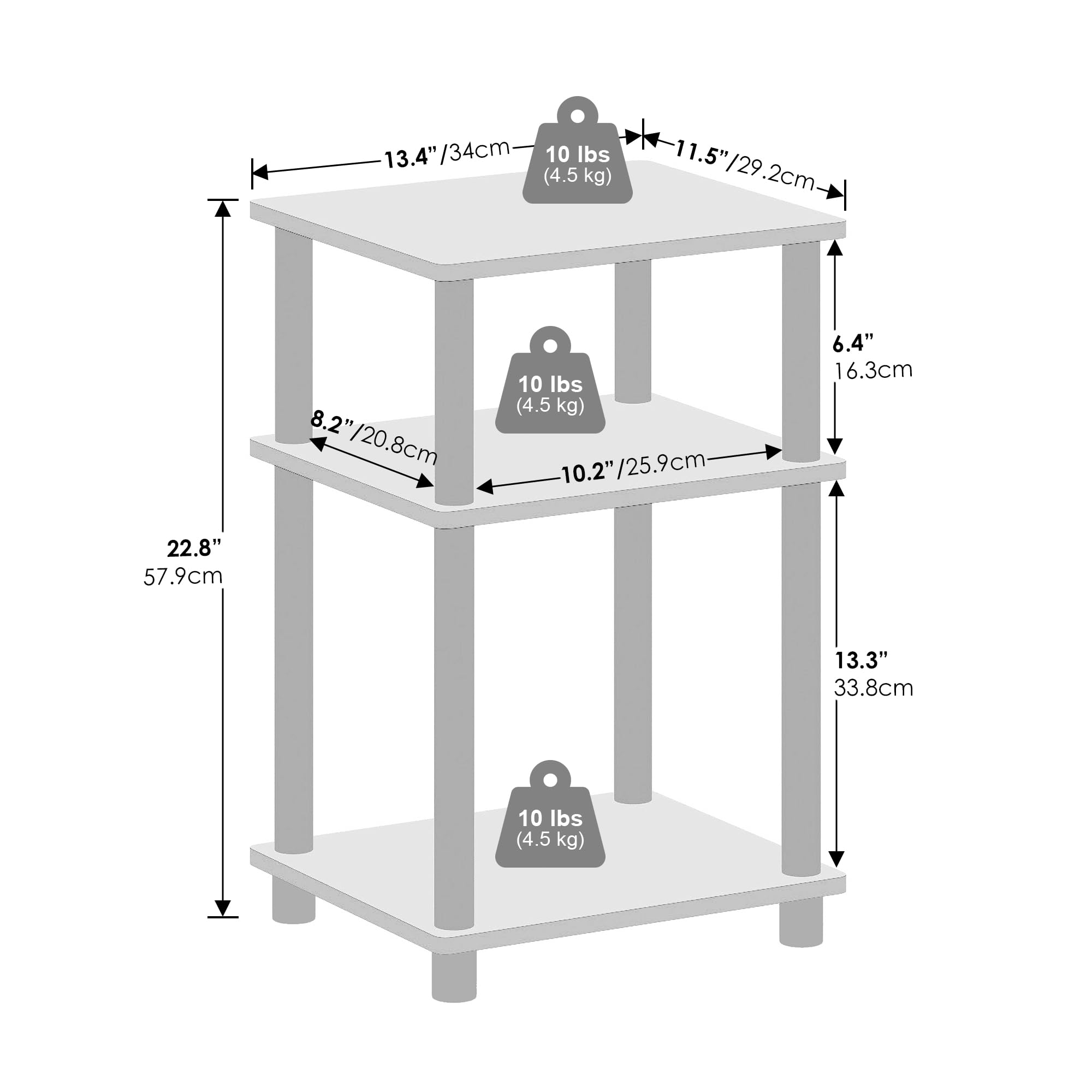 Furinno Just 3-Tier Turn-N-Tube Open Storage Nightstand, 2-Pack, Plastic Poles, Americano/Black