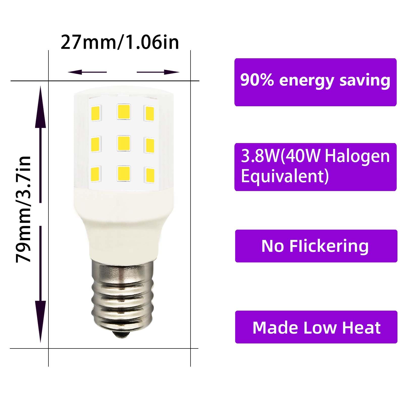 LIENNGKE Led Bulb KEI D28X KEL 2816X 2815 Freezer Light Refrigerator 100-265v E17 3.8w 40w Halogen Equivalent Appliance Daylight White 6000K Pack of 2