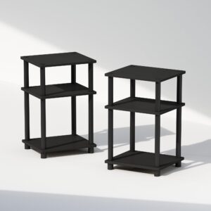 Furinno Just 3-Tier Turn-N-Tube Open Storage Nightstand, 2-Pack, Plastic Poles, Americano/Black