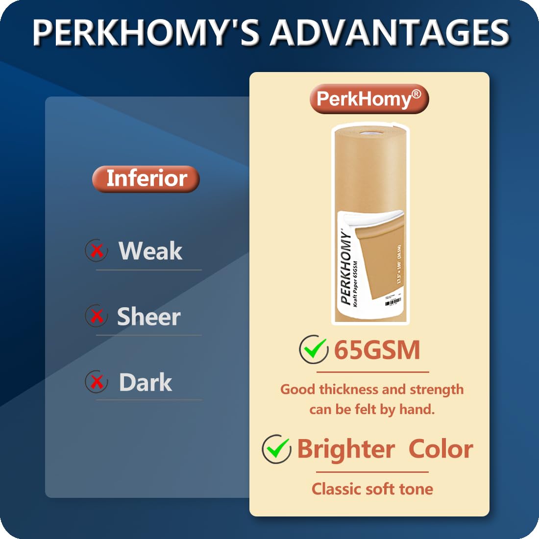 PerkHomy Brown Kraft Paper Roll 17.5" x 600" (50') for Gift Wrapping Bulletin Board Kids Craft Art Bouquet Flower Packing Moving Shipping Floor Covering Table 70GSM 50LB (Brown, 17.5" x 50')