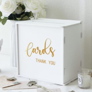 cyaooi white wedding card box with slot, pvc gift card box holder for wedding reception, gold print money envelope card box for party graduation birthday baby shower decorations