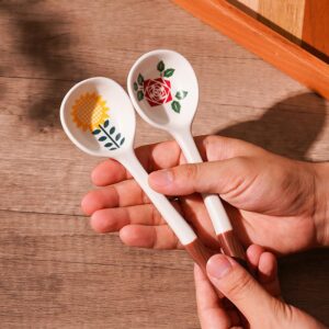 FYUEROPA Ceramic Soup Spoons Set Asian Spoons Chinese Japanese Tablespoon for Ramen Pho Wonton Dumplings Miso - Set of 4