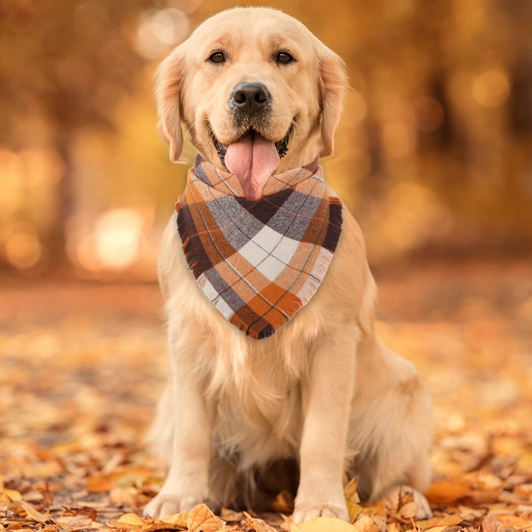 Fall Dog Bandana Autumn Thanksgiving Plaid Reversible Triangle Bibs Scarf Accessories for Dogs Pets