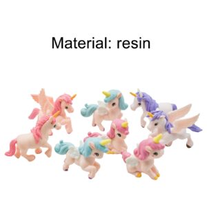 Pinenjoy 8Pcs Mini Flying Horse Unicorn Figurine Miniature Resin Unicorns Cake Toppers Fairy Garden Accessories for DIY Moss Landscape Dollhouse Birthday Party Decorations