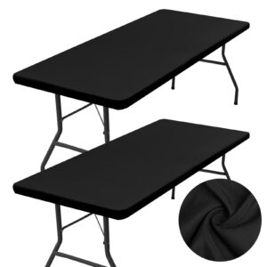 homing 2 pack rectangle table cloth, elastic fitted fabric tablecloth fits for 6 foot folding tables, washable table cover for picnic, camping, indoor & outdoor (black, 30" x 72")