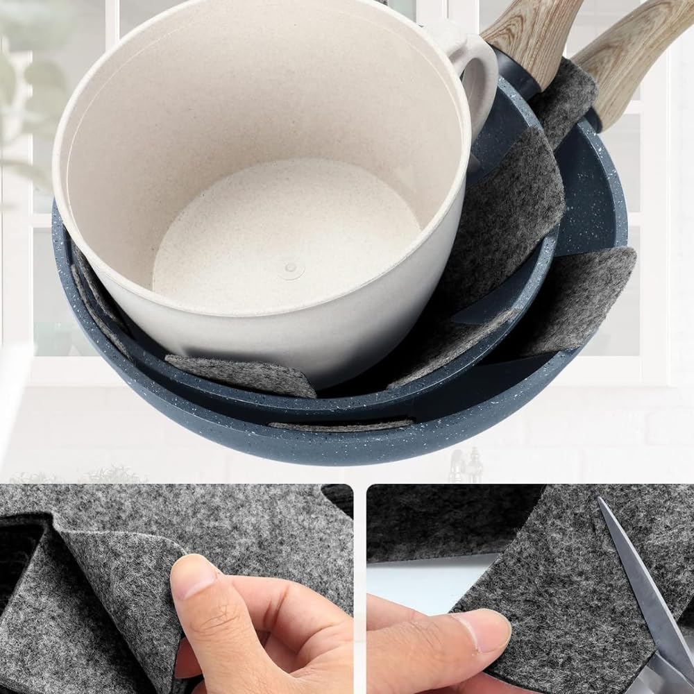 SAVUK Pot and Pan Protectors, Set of 3 Grey Felt Pot and Pan Separators Pad Pot Dividers Anti-Slip Pad for Stacking and Protecting Cookware Avoid Scratching (Grey)