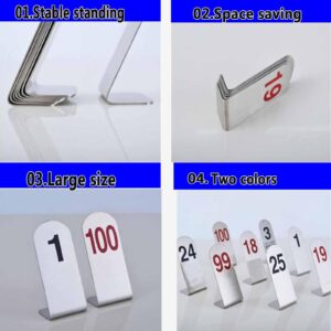 Topjia Stainless Steel Standing Tent Style Table Numbers Card 1-50 Double Side Numbered Table Tents,Stackable Storage Tent Table Numbers Table,for Wedding Party Banquets Restaurant Table Numbers