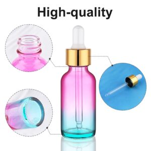 Hethyo 4 pack 2 oz Glass Dropper Bottle with Extra 2 Spray Nozzles 60ml Rainbow Colored Thick Glass Tincture Bottles Leakproof Travel Essential Oils Bottles (2 OZ)