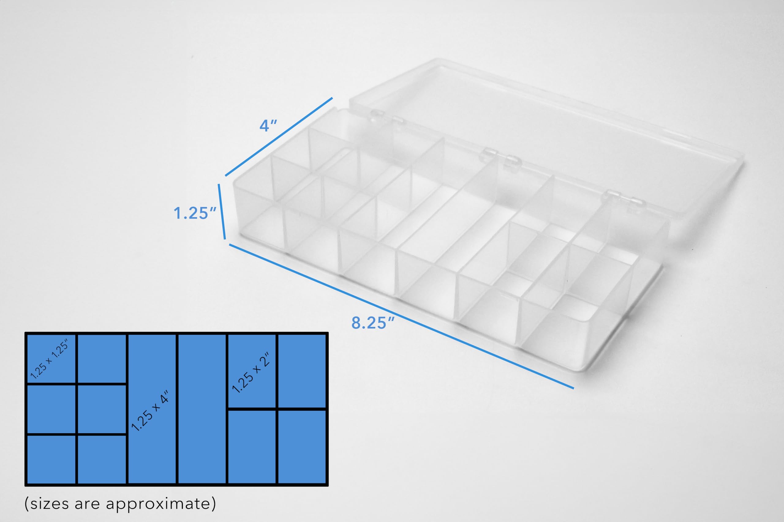 Transparent Organizer Box 12-Compartments for Beads, Craft Supplies, Jewelry, and more, made in USA of durable plastic