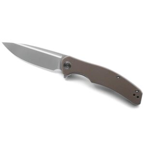 Miguron Knives M Velona Flipper Folding Knife 3.5" Small Version Satin 14C28N Blade Tan G10 Handle Pocket Knife MGR-8003TNS