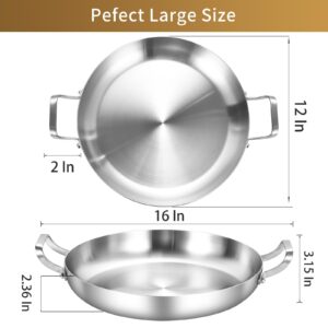 Inqibee 12-Inch Tri-Ply Stainless Steel Stir Fry Pan with Lid,Paella Pan,Omelet Pan,Large Skillet,Induction Cooking Pan,Heavy Duty,Dishwasher and Oven Safe.