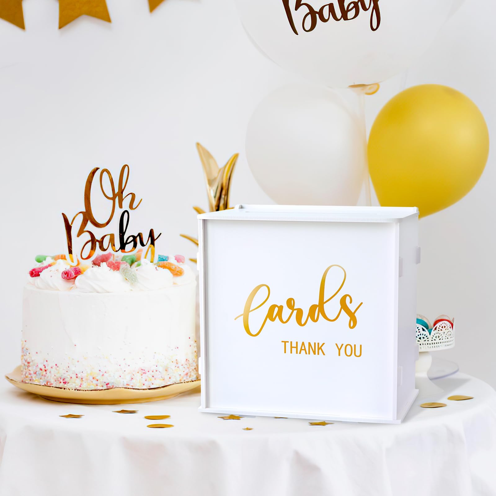 CYAOOI White Wedding Card Box with Slot, PVC Gift Card Box Holder for Wedding Reception, Gold Print Money Envelope Card Box for Party Graduation Birthday Baby Shower Decorations