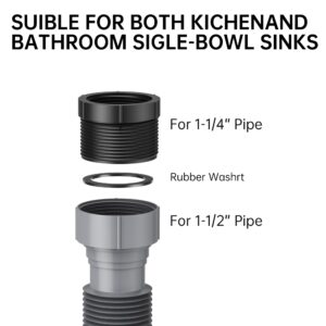 SAINT NIEVE 2 Pack Expandable Flexible 1 1/2" or 1 1/4" P-Trap Pipe for Single Kitchen Sink, Drain Pipe Kit With Adapter Seal Ring, for Kitchen Sink Drainage and Garbage Disposal (Gray)