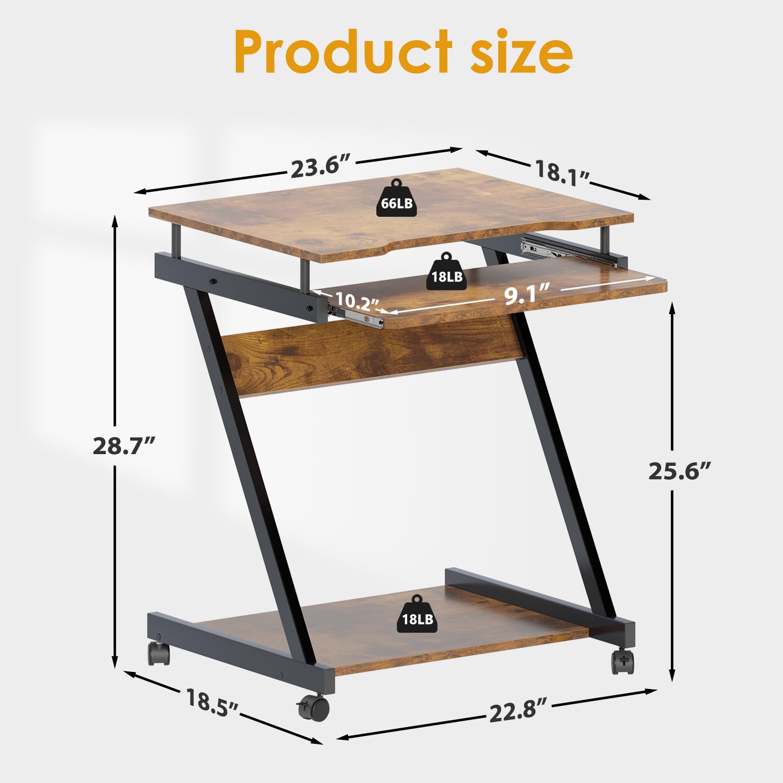 sogesfurniture Retro Computer Desk, Small Mobile Workstation with Keyboard Tray, Printer Shelf & Storage, 23.6x18.9x28.7 inches, Engineered Wood, for Home and Office