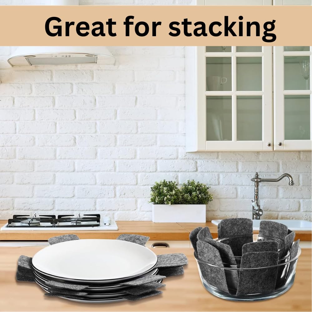 SAVUK Pot and Pan Protectors, Set of 3 Grey Felt Pot and Pan Separators Pad Pot Dividers Anti-Slip Pad for Stacking and Protecting Cookware Avoid Scratching (Grey)