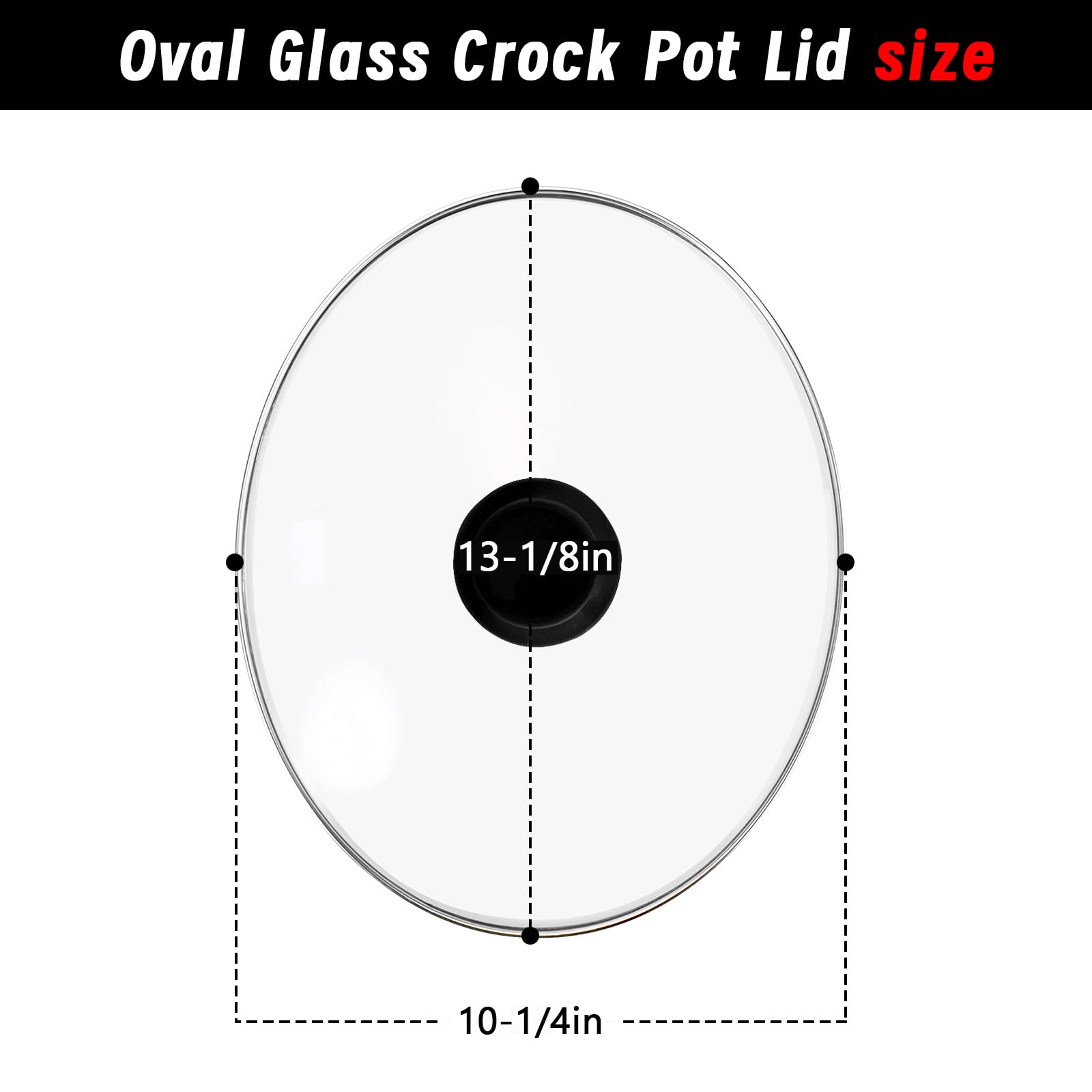 Oval Glass Lid for 7-Quart Black Replacement for Rival SCV700SS, SCV-700SS, SCV700-B, SCCPVP700-S