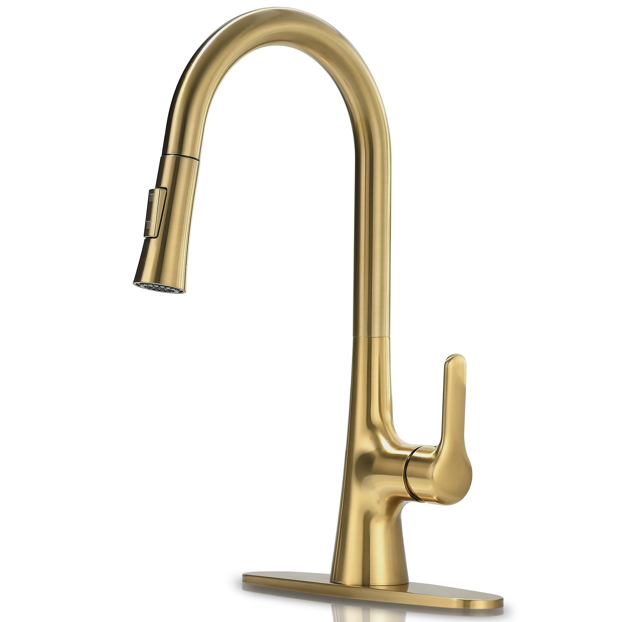 FROPO Brushed Gold Kitchen Faucet, Single Handle Gold Kitchen Sink Faucet with Pull Down Sprayer Modern Stainless Steel Brass Kitchen Faucet with Deck Plate Power Clean Spray Head 1 or 3 Hole