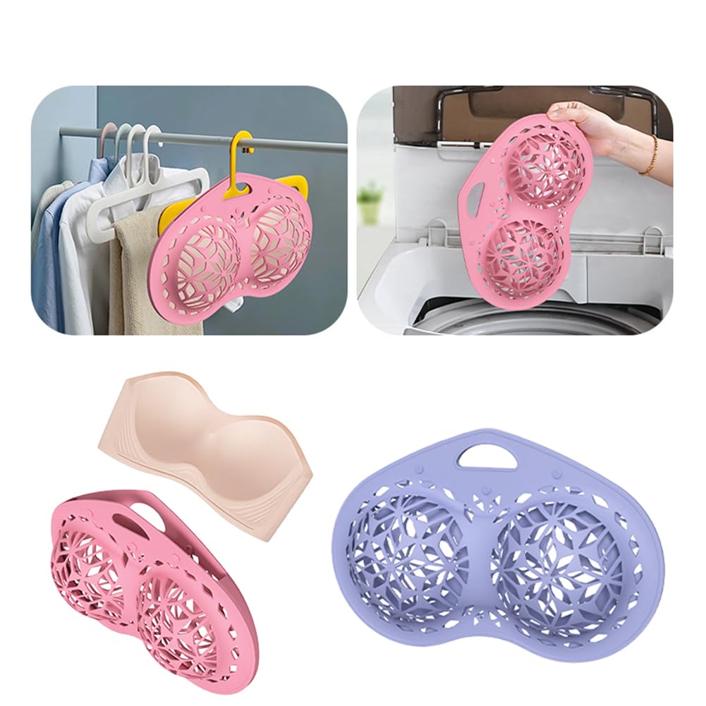 Cjeuxnr 2pcs Bra Washing Bag Silicone Mesh Underwear Laundry Bags,Bra Laundry Bag Fits A-C Cup Bras,Anti Deformation Lingerie Bag for Washer/Dryer Machines (Pink+Purple)