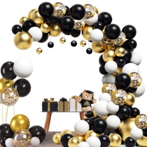 htcaizi 100pcs black and gold balloons garland kit, 5 10 12 inch black gold and white balloons for baby shower, wedding, party，graduation,birthday for men/women decorations