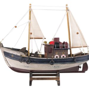 SAILINGSTORY Wooden Fishing Boat Model Sailboat Decor Ship Model Distressed Finish