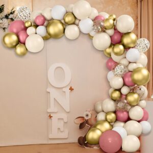 Viehatta Blush and Gold Balloon Arch Kit, 125PCS White Retro Pink and Gold Balloons Garland Arch Kit for Girls Baby Shower Wedding Bachelorette Bridal Birthday Party Decoration