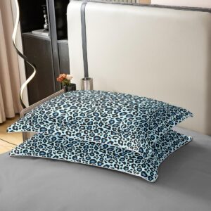 Castle Fairy Leopard Cheetah Pattern Duvet Cover Set 100% Natural Cotton Twin Size Leopard Print Blue Super Soft Bedding Set 2 PCS Wild Animal Skin Cotton Comforter Cover for Bedroom Decor