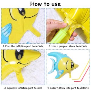 16Pcs Under the Sea Party Decorations, KUAOOAUK Large Ocean Themed Party Decorations, Starfish Seahorse Shark Crab Foil Balloons, Sea Animal Balloons for Kids Baby Shower Birthday Party