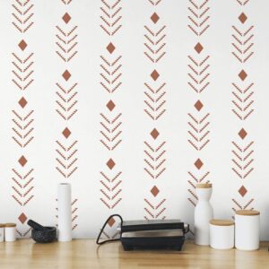 ismoon geometric peel and stick wallpaper boho wallpaper modern herringbone stripes contact paper beige/red rusty wallpaper peel and stick vinyl self adhesive wallpaper removable 16.1x78.7inches