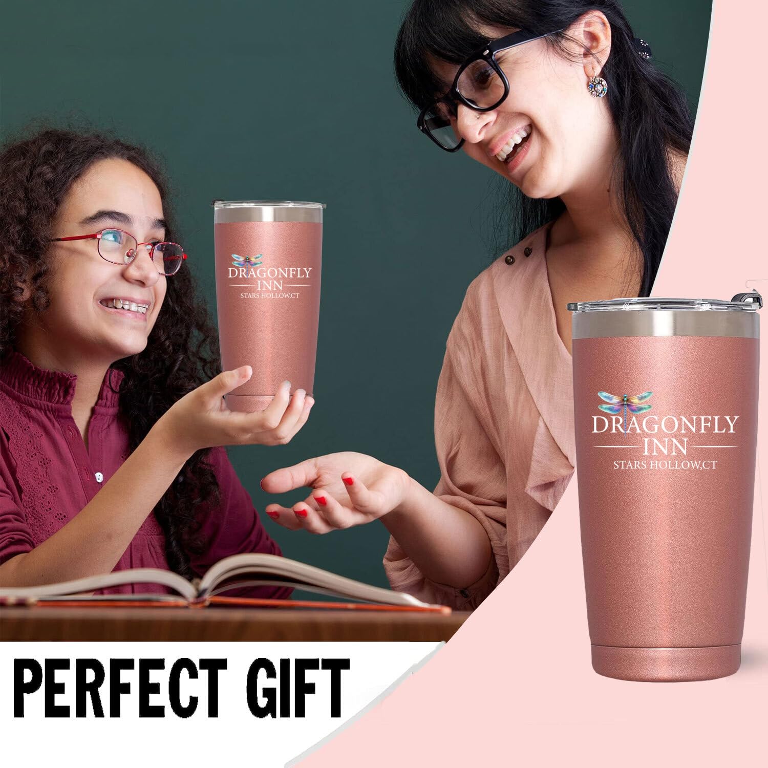 Dragonfly Inn Rose Glod Stainless Steel Insulated Tumblers 20 Oz - Gilmore Girls Merchandise - Women Gifts - Birthday Gifts